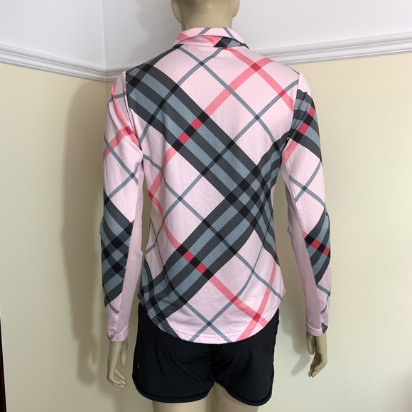 SanSoleil pink black plaid UPF 50 top S - Picture 7 of 11